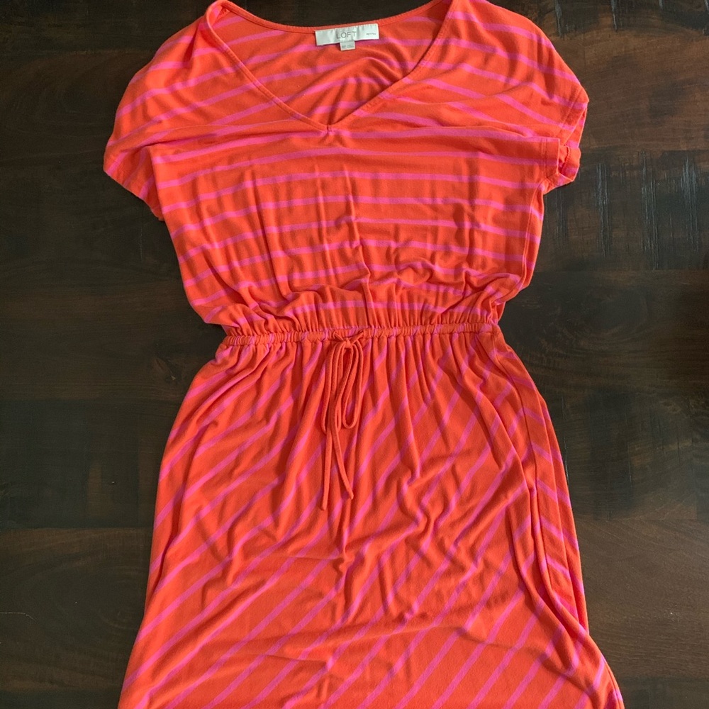LOFT Pink & Orange Striped Dress
